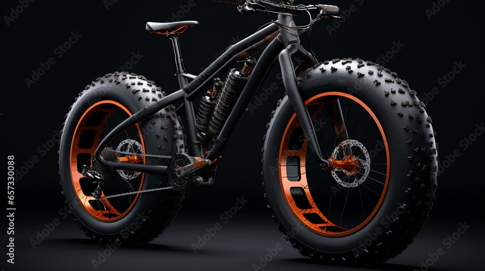 a miniature fat tire bike with oversized tires, a rugged frame, and details for the gear system suitable for off-road riding. a miniature fat tire bike with oversized tires, a rugged frame, and details for the gear system suitable for off-road riding.