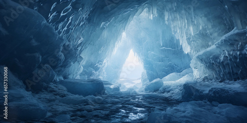 Icy cave, sparkling frozen formations, translucent ice ceiling, soft afternoon light penetrating
