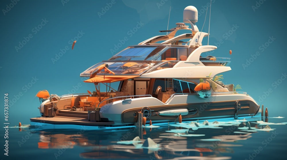 a miniature luxury yacht with detailed interiors, a sun deck, and tiny ...