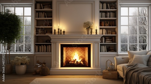 Cozy Fireplace Nook with White Surroundhristmas decorations