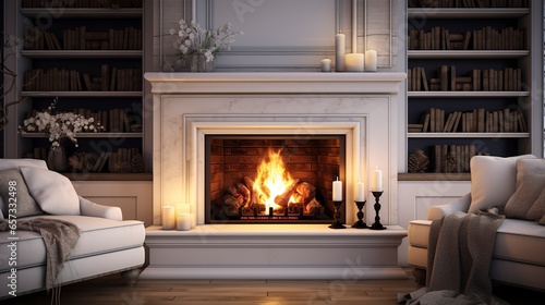 Cozy Fireplace Nook with White Surroundhristmas decorations