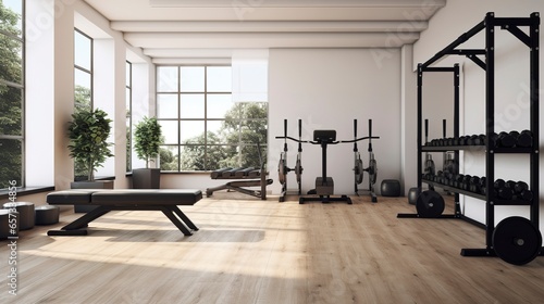Minimalist Home Gym with White Walls 