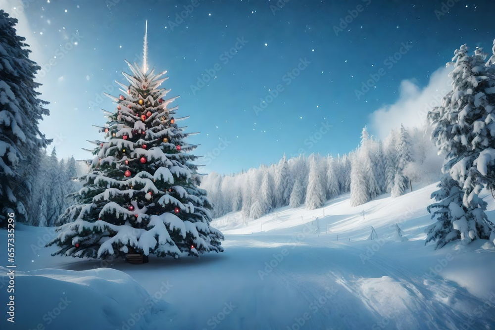 christmas tree in snow
