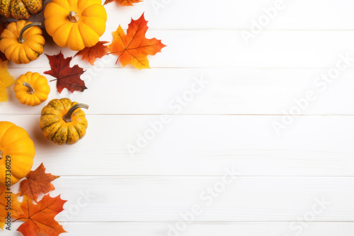 Autumn Festive Decor on White Wooden Background