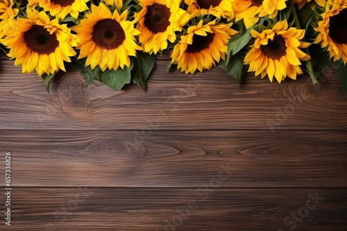 Sunflowers Arrangement on Wooden Rustic Table