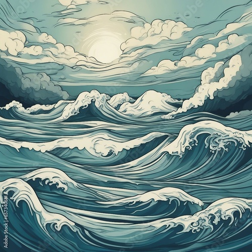 ocean waves illustration background © adi