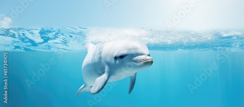 pool dwelling white dolphin With copyspace for text