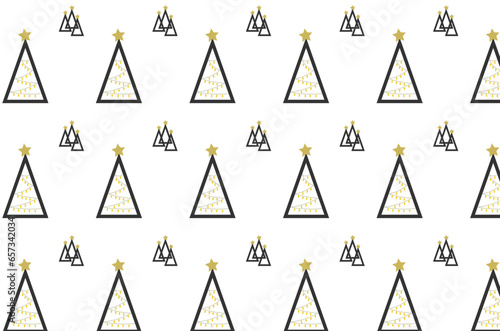 Pattern of Christmas trees with lights on white background. 