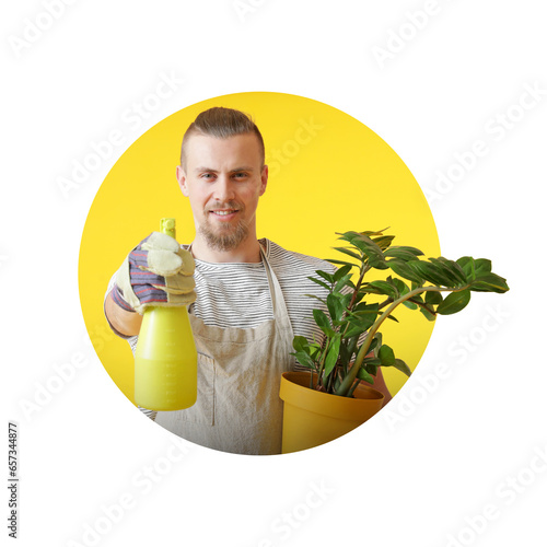 Young male gardener on whit...