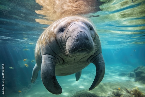 a manatee swimming in the water
