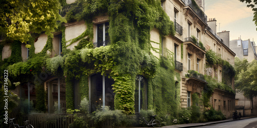 Wallpaper Mural Post-Apocalyptic City: Buildings Overgrown with Vegetation. Generative AI. Torontodigital.ca