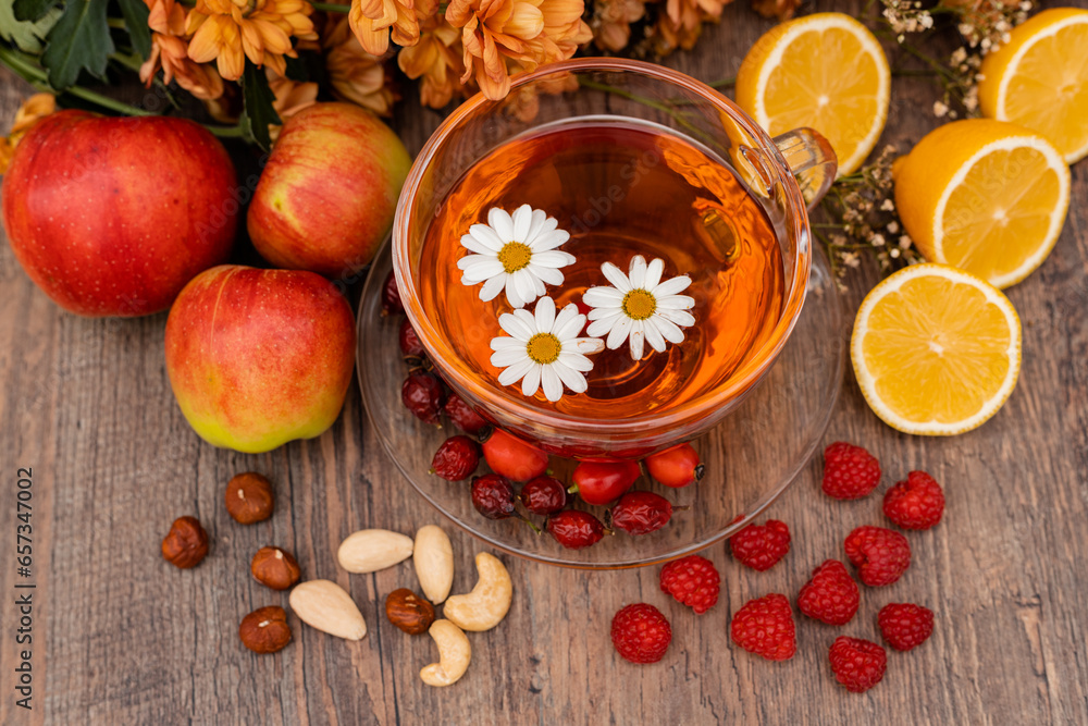 Vitamin fruit tea made from rosehip and lemons. Prevention of influenza Vitamin fruit tea made from rosehip and lemons. Prevention of influenza