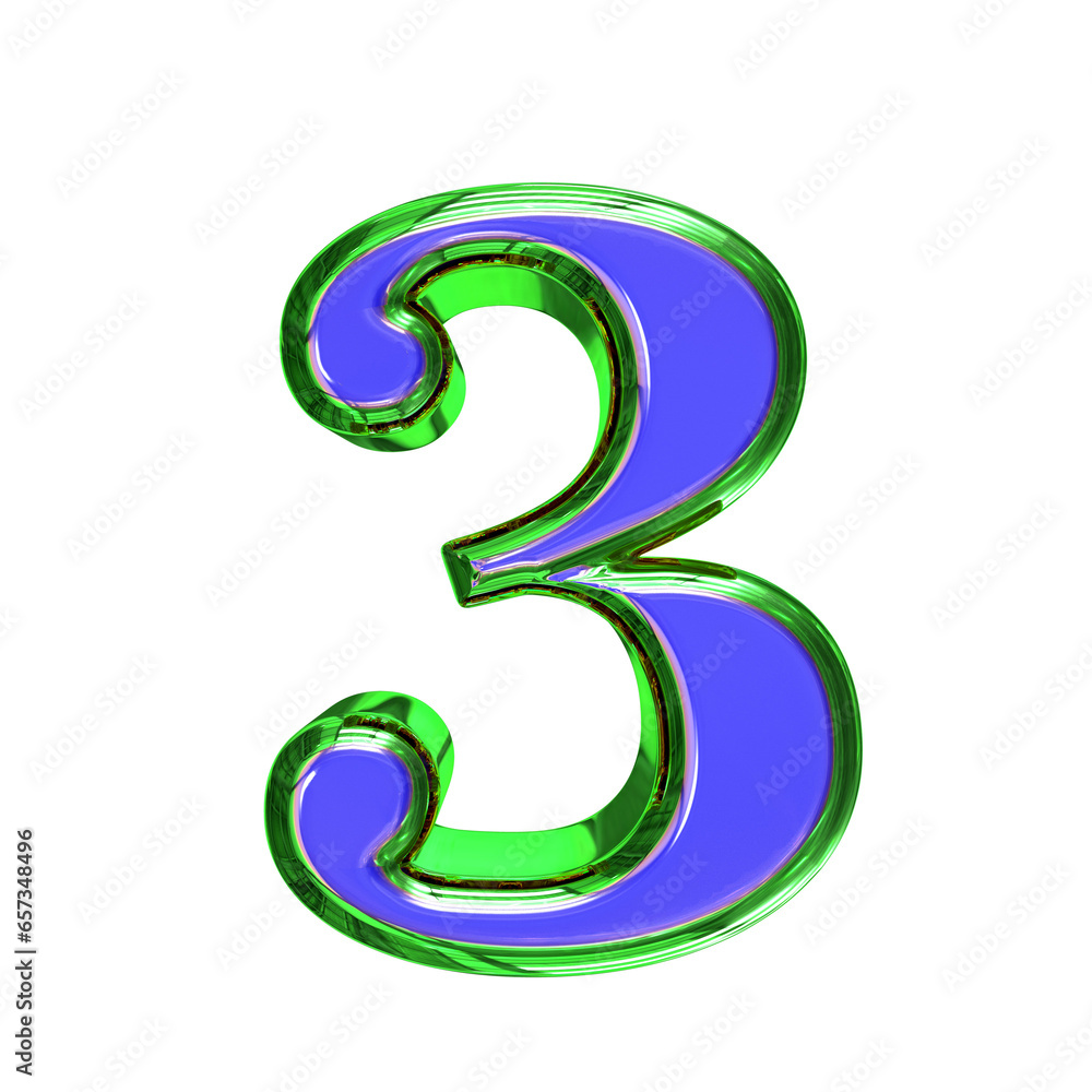Blue 3d symbol in a green frame. number 3