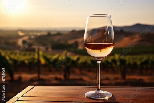 A glass of new vintage wine. Background with selective focus and copy space