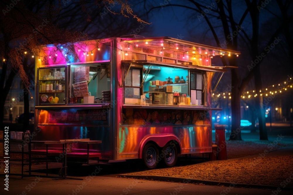 Fast food truck. Background with selective focus and copy space Fast food truck. Background with selective focus and copy space