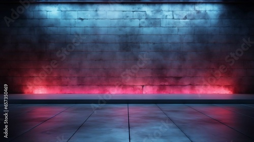 Illuminated concrete surface surrounded by modern neon lights