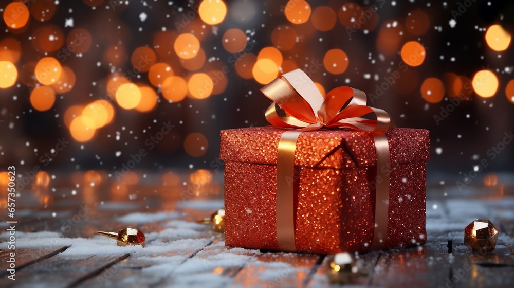 Festive Christmas Present Illuminated Against a Joyful Background Festive Christmas Present Illuminated Against a Joyful Background