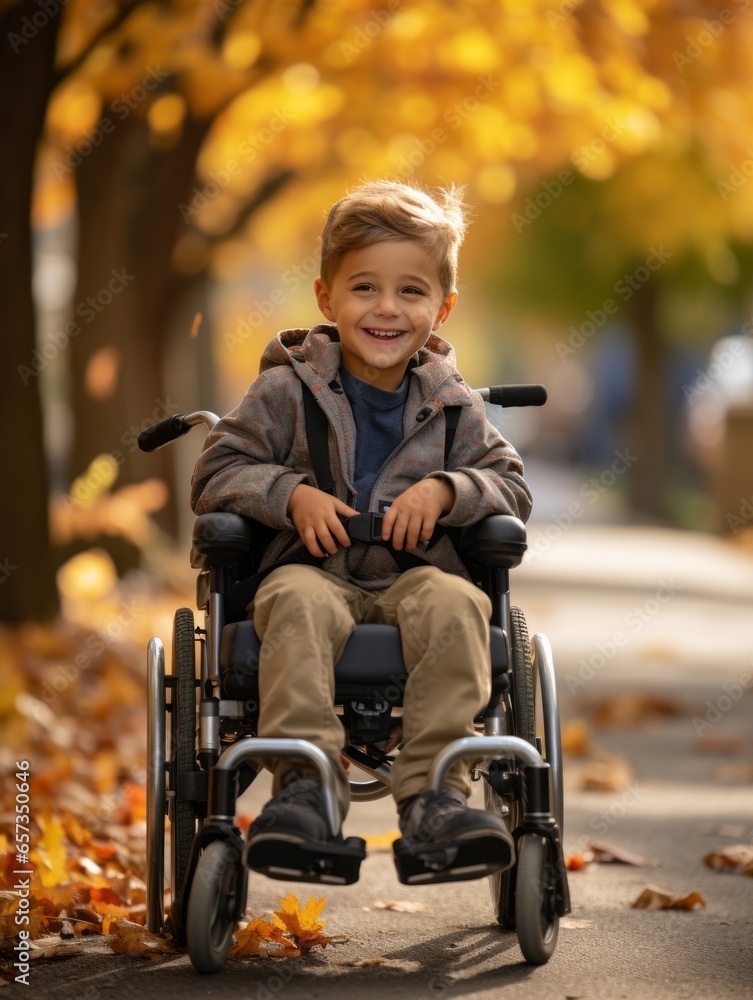 Disabled child in a wheelchair. Portrait of a kid with a disability Disabled child in a wheelchair. Portrait of a kid with a disability