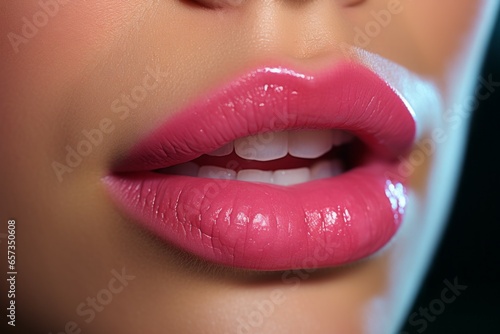 Permanent lip makeup. Background with selective focus and copy space