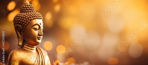 The Buddha statue made of gold and bronze against a bokeh background © 2rogan