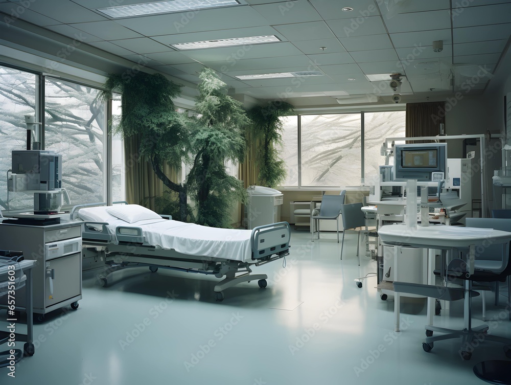 Empty modern hospital corridor, clinic hallway interior background with white chairs for patients waiting for doctor visit. Contemporary waiting room in medical office. Healthcare services concept Empty modern hospital corridor, clinic hallway interior background with white chairs for patients waiting for doctor visit. Contemporary waiting room in medical office. Healthcare services concept
