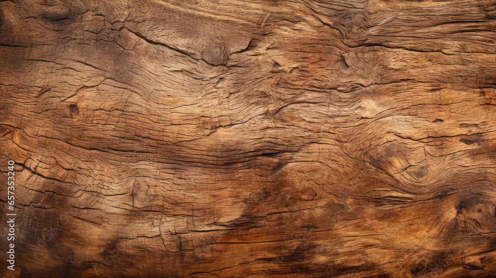 Naklejka premium Old brown wood texture background, cracked timber with wavy structure