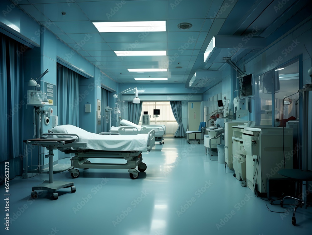 Empty modern hospital corridor, clinic hallway interior background with white chairs for patients waiting for doctor visit. Contemporary waiting room in medical office. Healthcare services concept Empty modern hospital corridor, clinic hallway interior background with white chairs for patients waiting for doctor visit. Contemporary waiting room in medical office. Healthcare services concept