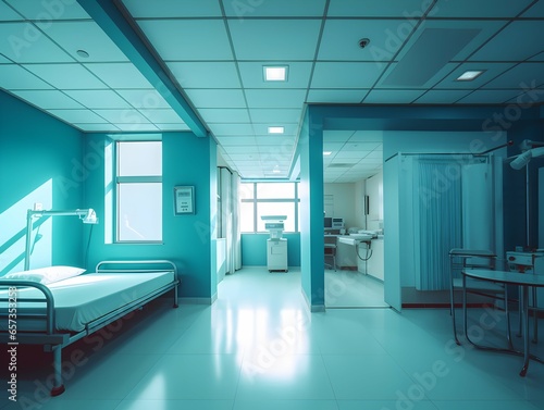 Empty modern hospital corridor  clinic hallway interior background with white chairs for patients waiting for doctor visit. Contemporary waiting room in medical office. Healthcare services concept