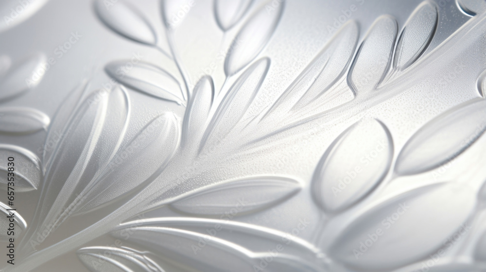 Closeup of clear plastic with a laseretched pattern. The texture has intricately detailed designs etched onto the surface, adding a highend and elegant touch to the material.