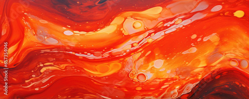 Closeup of a swirled glass surface, resembling molten lava frozen in time with hues of fiery reds, oranges, and yellows blending together.