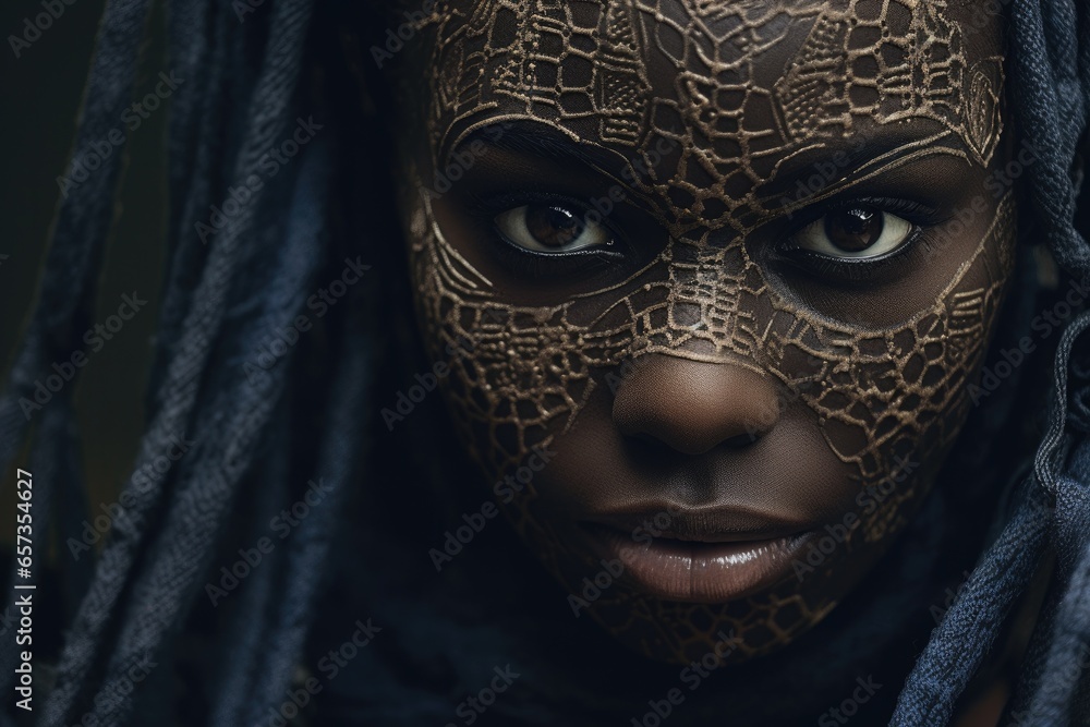 Fototapeta premium A striking female model elegantly wears traditional Arab attire, including a hijab. Her captivating beauty, style, and cultural richness shine in this glamorous portrait, celebrating diversity and ele