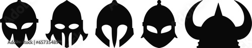 viking warrior helmet black silhouette vector set
