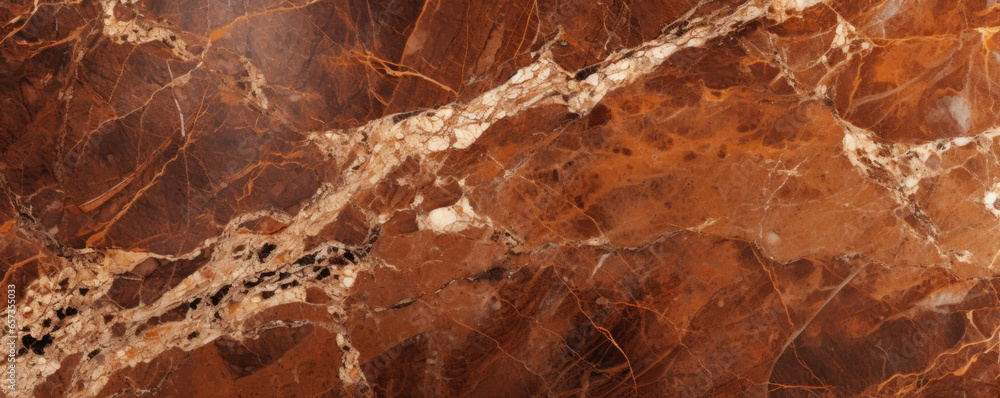 Closeup of brown marble with thick, dark s ting through the warm, earthy tones. The strong contrast between the colors adds depth and dimension to the texture.