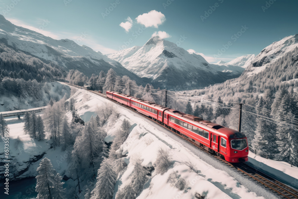 Experience the beauty of winter in the Swiss Alps aboard the Bernina Express, where the snowy landscapes, alpine peaks, and scenic railway create a breathtaking European travel adventure
