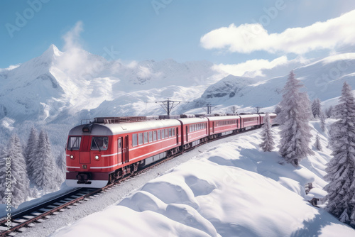Experience the beauty of winter in the Swiss Alps aboard the Bernina Express, where the snowy landscapes, alpine peaks, and scenic railway create a breathtaking European travel adventure © ChaoticMind