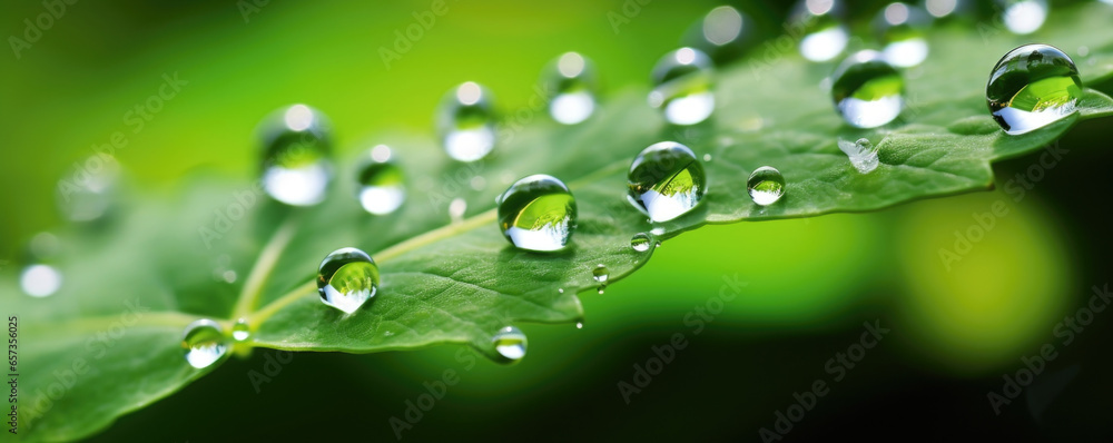 Crystalclear droplets clinging to the greenery, reflecting the world around them in a mesmerizing display.