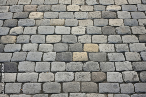 Texture of a wellmaintained cobblestone street, with tightly fitted stones and a clean, uniform surface.