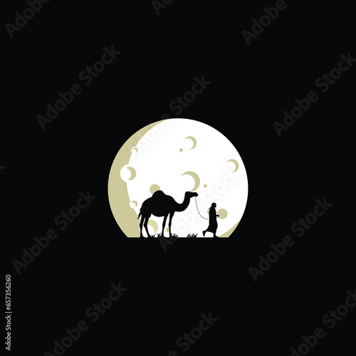 A person pulling camel and moon vector graphics