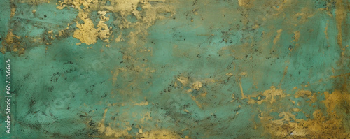 Closeup of oxidized brass A detailed view of a yellowishgreen patina covering a bumpy and textured surface. The metal has a mottled and aged appearance. photo