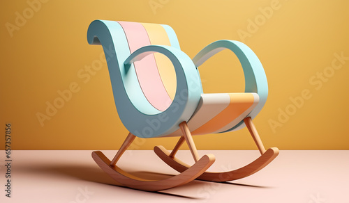 Toy rocking chair in soft colors, plasticized material, educational for children to play. AI generated photo