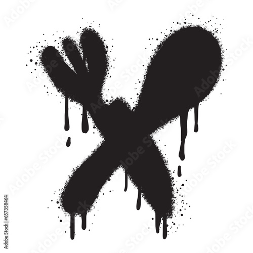 Spray Paint Graffiti knife,fork and spoon icon isolated on white background.logo restaurant spray paint icon.