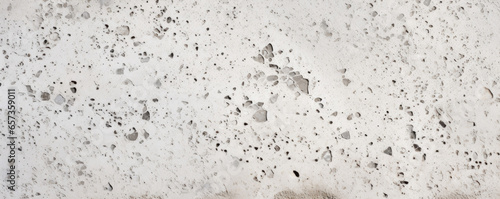 Texture of sandblasted concrete with a speckled and speckled appearance. The sandblasting has created a tered pattern of tiny divots, adding depth to the otherwise flat surface. photo