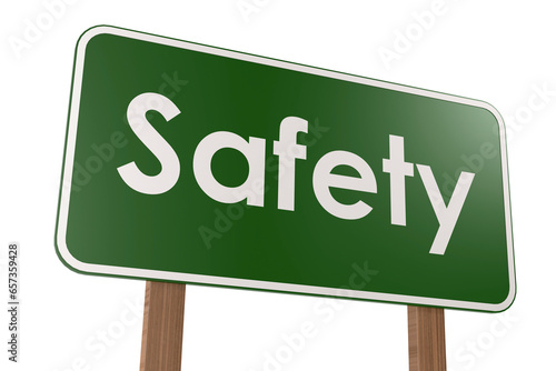 Green road sign banner with safety word