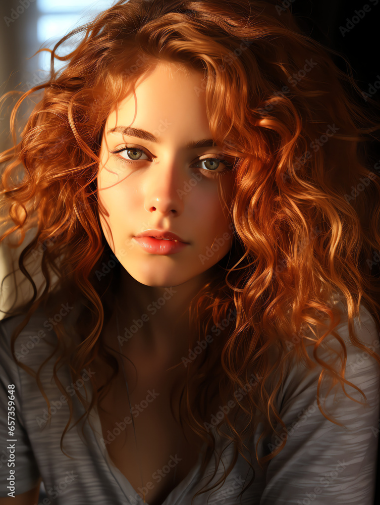 photo of an attractive young blonde woman, in the style of photorealism, sunrays shine upon it, dark beige and light amber, daz3d, close up, crisp and delicate, bright and bold