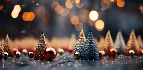 bright christmas tree with decorations on a dark background golden baubles christmas tree with christmas balls, in the style of soft edges and blurred details