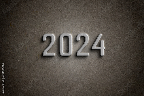 2024 number on concrete background. 2024 logo text design. Design template Celebration typography poster, banner or greeting card for Happy new year.
3D illustration.
