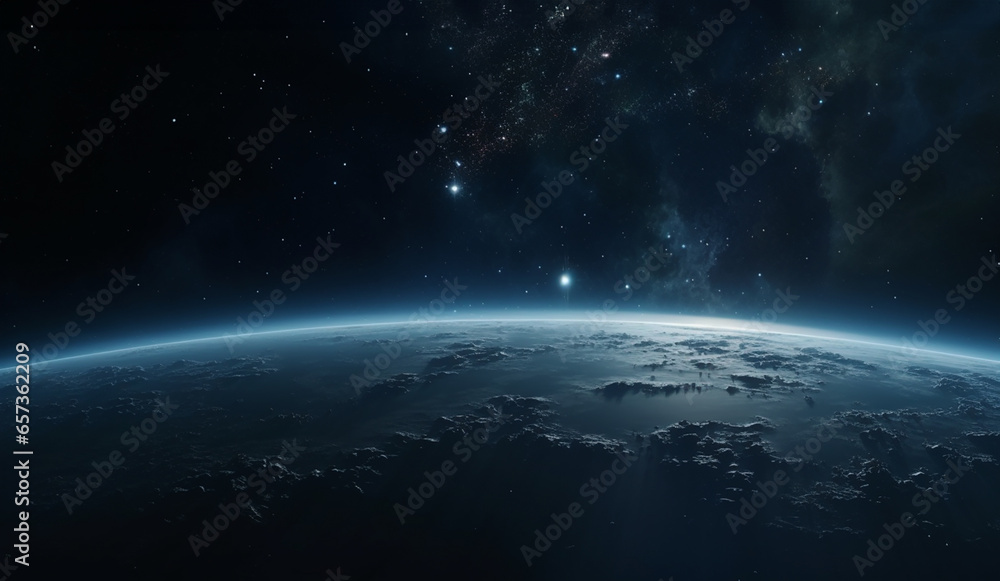 Wallpaper of space with planet earth, light and galaxy - obrazy, fototapety, plakaty 