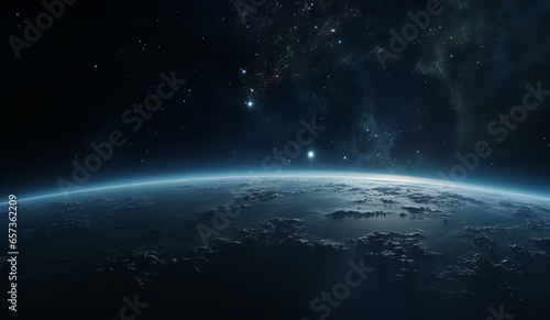 Wallpaper of space with planet earth, light and galaxy