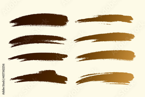Set of golden vector brush strokes. 3D illustration