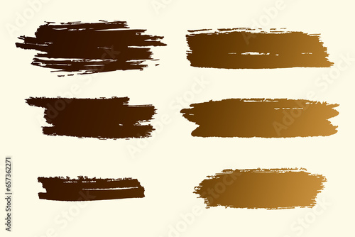 Set of golden vector brush strokes. 3D illustration